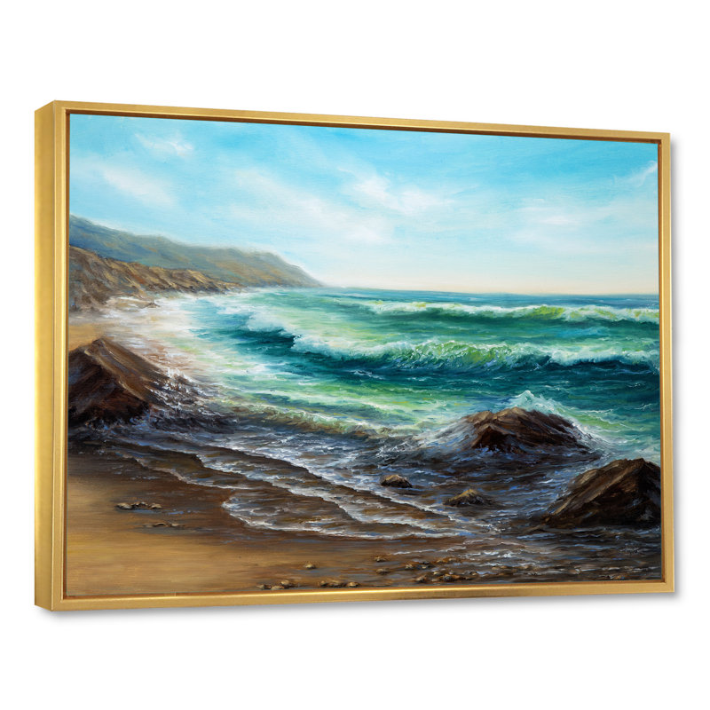 Wild Blue Ocean Waves III - reproduction d'art sur toile, H 8 po x l 12 po x P 1 po, Cadre flottant doré