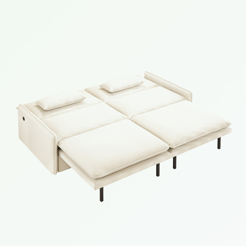 Canapé-lit convertible en chenille avec rangement, port USB et oreiller, Beige