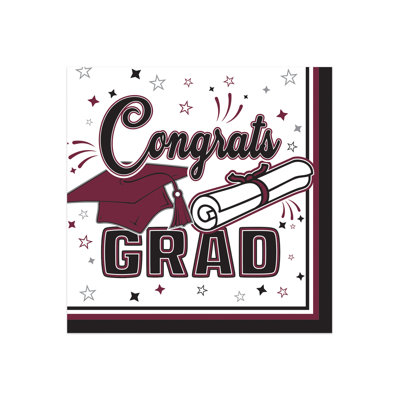 Serviettes à 2 plis bourgogne Congrats Grad, 36 serviettes / paquet