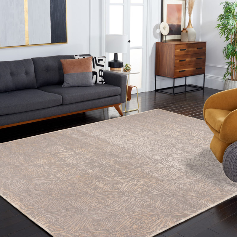 Tapis ivoire et gris à motif géométrique Edvin, Rectangle 4 pi x 6 pi