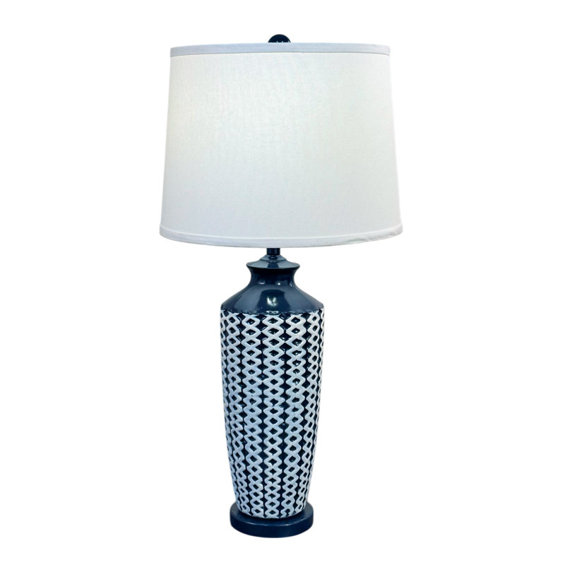 Lampe de table vase en tissage de panier bleu marine / ivoire, Marine