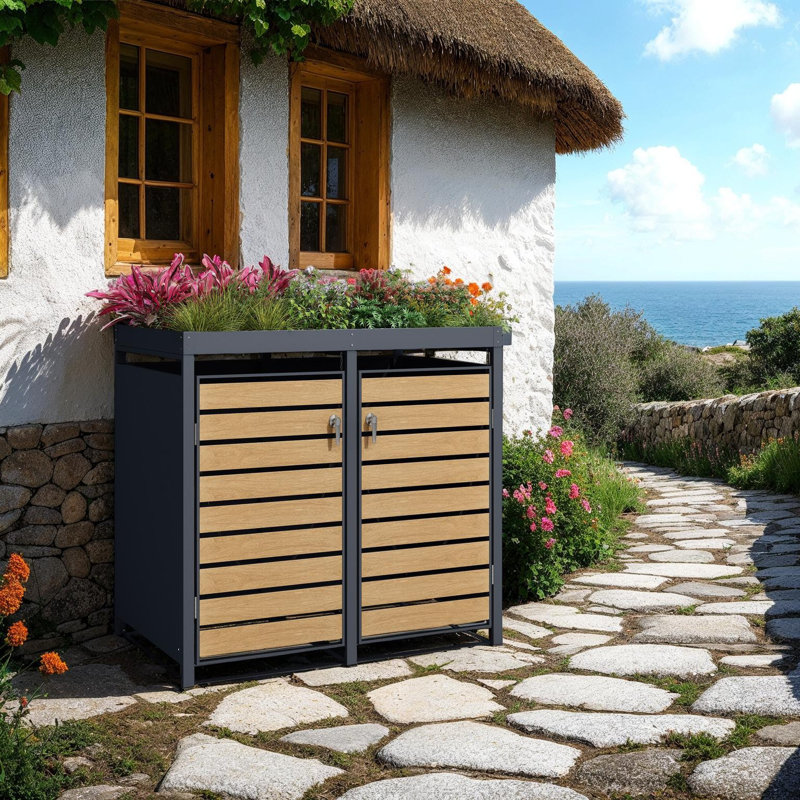 Wheelie Bin Covers Double Bin Store, Anthracite/Brown