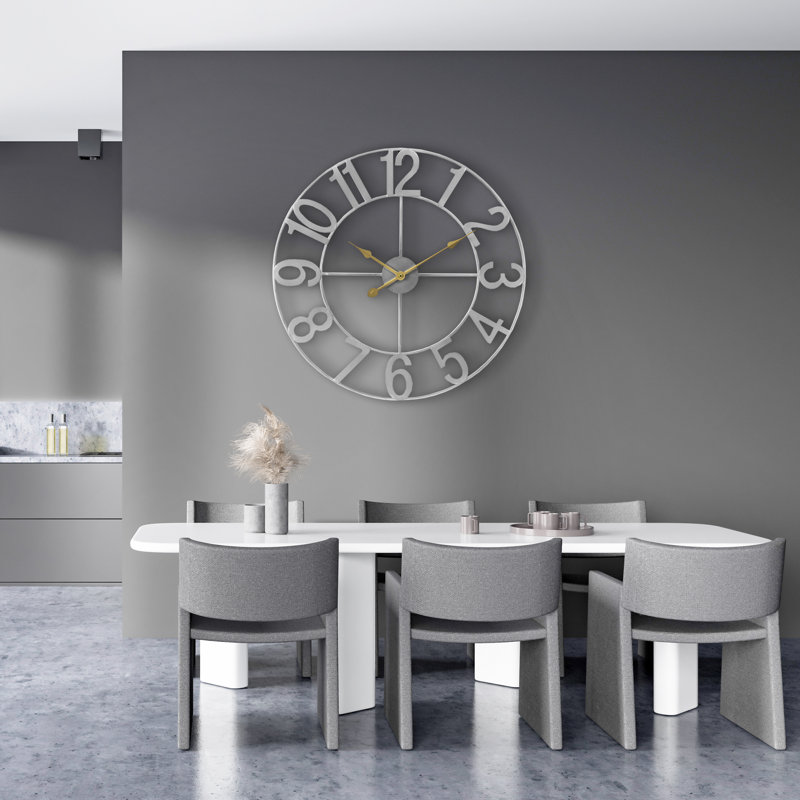 Large 16" wall clock, Argent argent, Très large