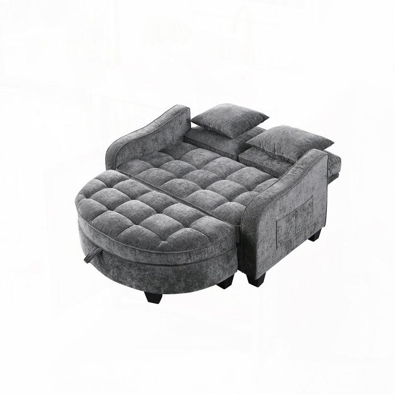 Chenille 2-seater Sofa, Double Sofa Chaise Longue, Gray
