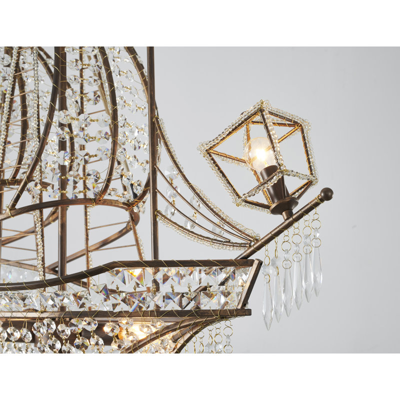 Eclectic 4 Light Ship Boat Crystal Chandelier, Bronze