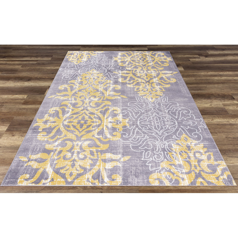 Tapis gris / jaune Schofield, Rectangle 2 pi 2 po x 3 pi