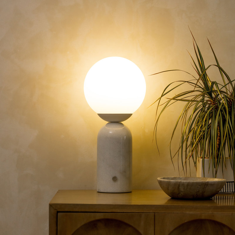 Mila Tall 15 in. Modern Marble and Frosted Globe Bedside Table Lamp with Integrated Energy-Saving LED Light - Bundle Set of 2