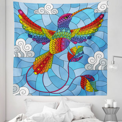 Hummingbird Clouds Sky Mosaic Illustration Tapestry