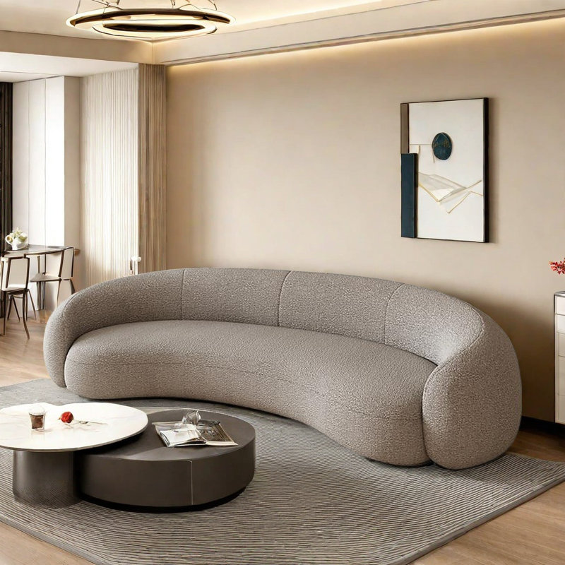 Canapé incurvé moderne de style simple, Gris, H 26,77 po x l 82,68 po x P 46,46 po
