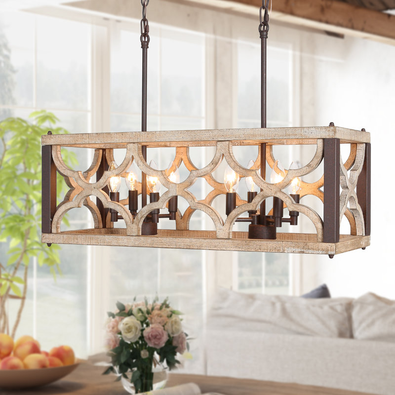 Lustre rectangulaire en bois et métal 8 lumières l 27,5 po Gatlin