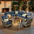 Emroy 8 - Person Wicker/Rattan Sectional Seating Group with Lighted Coffee Table and Swivel Chairs, All Weather Modular Outdoor Conversation Set with Cushions-805353032-805353038