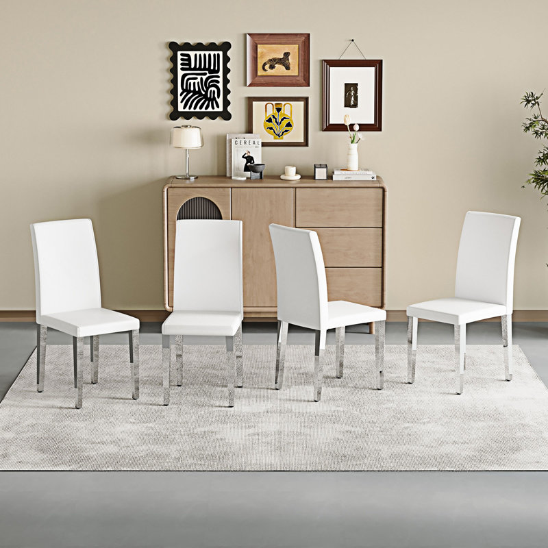 Chaises de salle à manger rembourrées, 4, Argent argent, Blanc