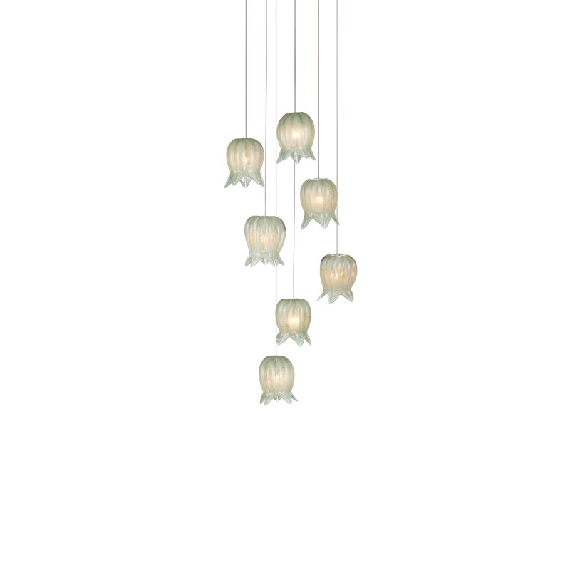 Polpo 7-Light Round Multi-Drop Pendant, 13" H x 13" W x 13" D, 1050 Lumens, Green