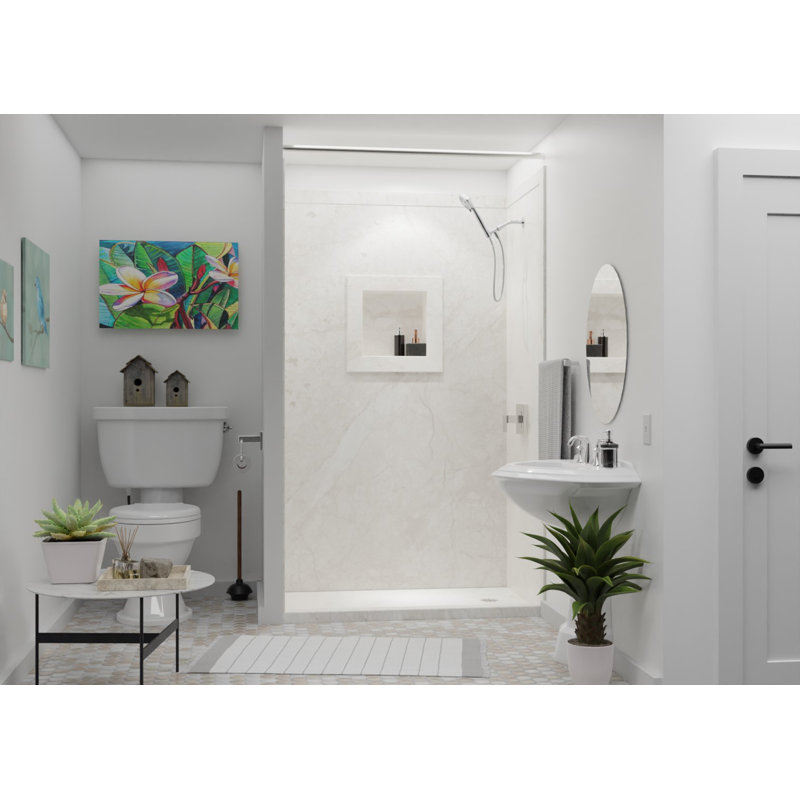 Serviteur de shampooing encastré carré Flextone l 17 po x H 17 po crème Botticino, Crème Botticino