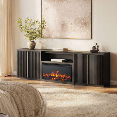 Meuble télé cannelé Westmont 102 po avec foyer de 36 po, ébène