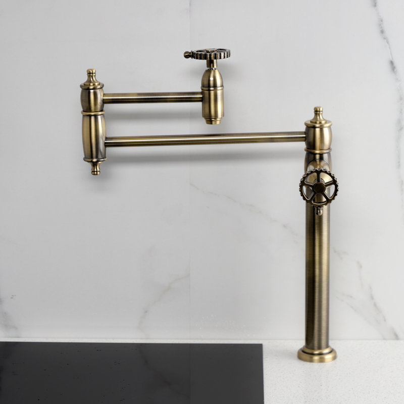 Kingston Brass Fuller Two-Handle 1-Hole Deck Mount Pot Filler Faucet, Antique Brass