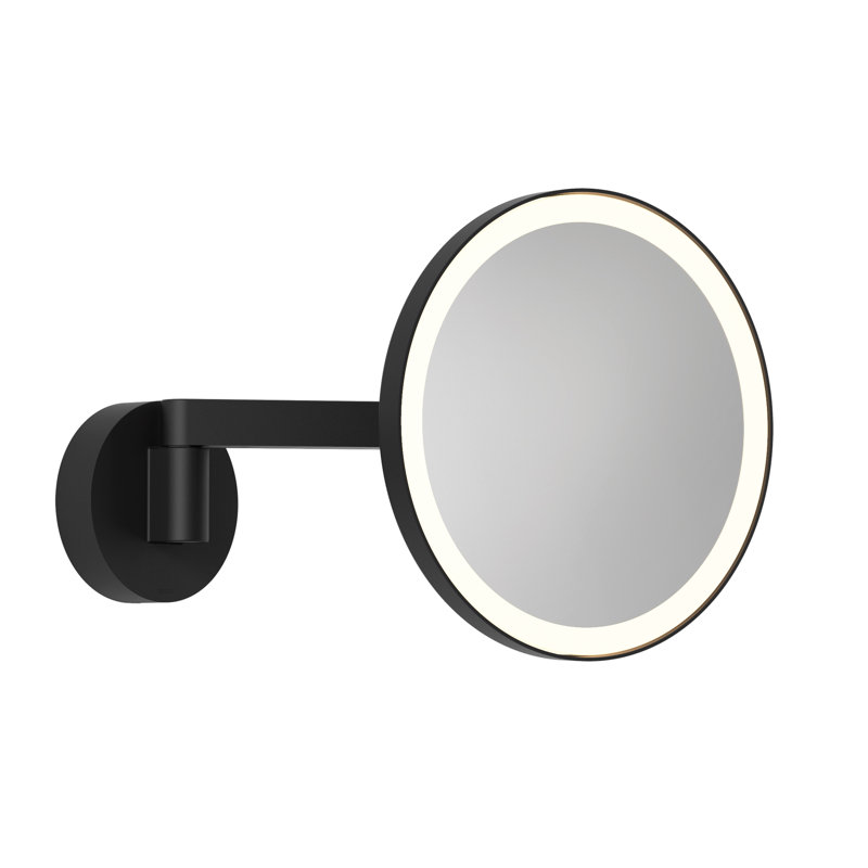 Nagoya Round Metal Lighted Wall Mirror, Matte Black