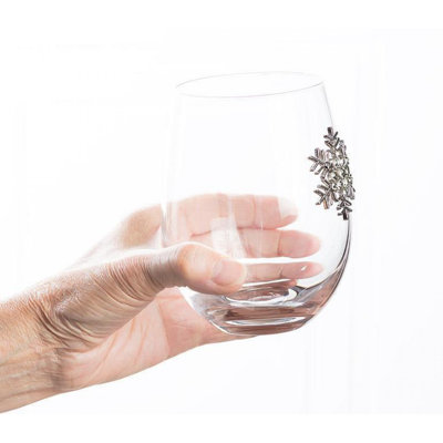 Jewelled Snowflake On Stemless Wine Glass