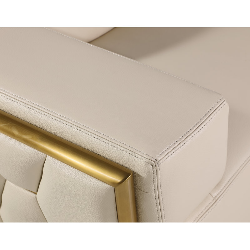 Sylvian Top Grain Genuine Italian Leather Loveseat, Gold, Beige