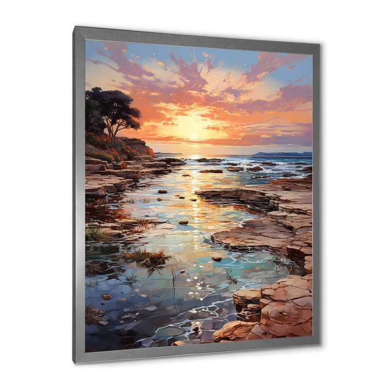 Espagne, coucher de soleil à Ibizas II, reproduction sur toile, H 32 po x l 24 po x P 1 po, Cadre photo argenté