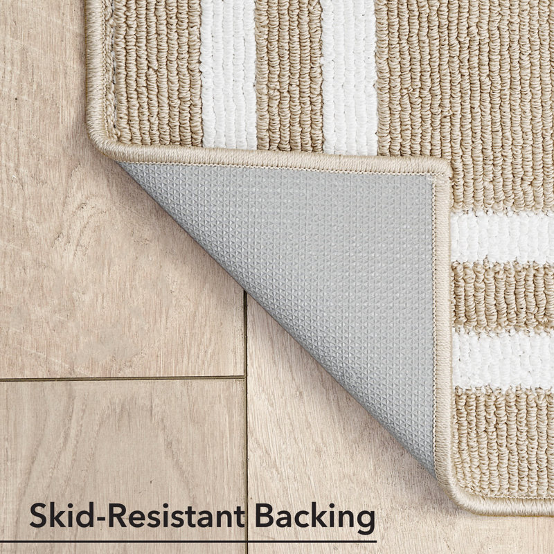 Double Border Machine Tufted Performance Beige/White Rug, Runner 2'2" x 5'