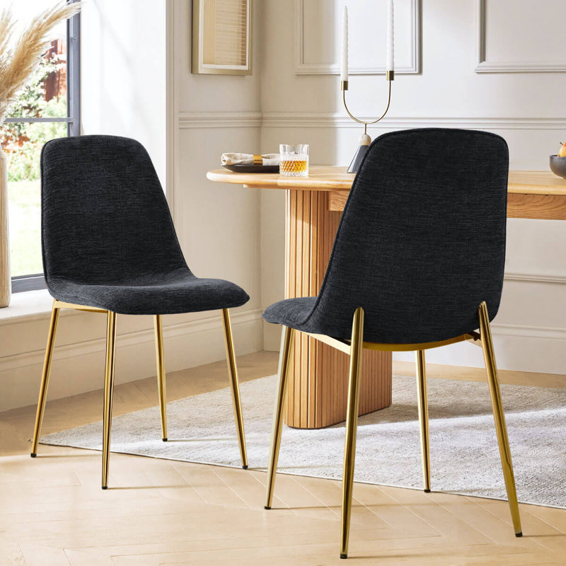 19.5" Seat Height Chenille Upholstered Gold Dining Chair, Black