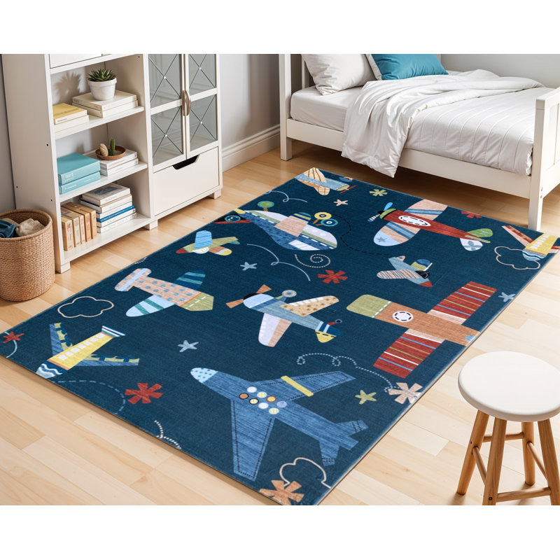 Tapis 5 pi x 8 pi juvénile bleu marine et orange
