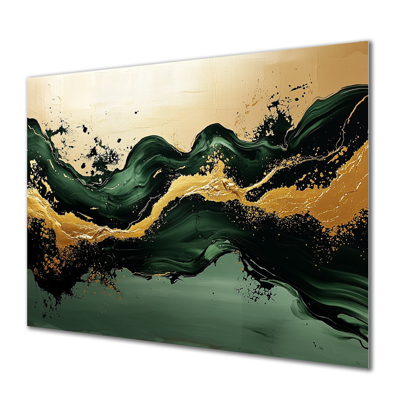 Golden Sands of Emerald Marble Shadows III - impression moderne sur métal marbré, H 12 po x l 20 po