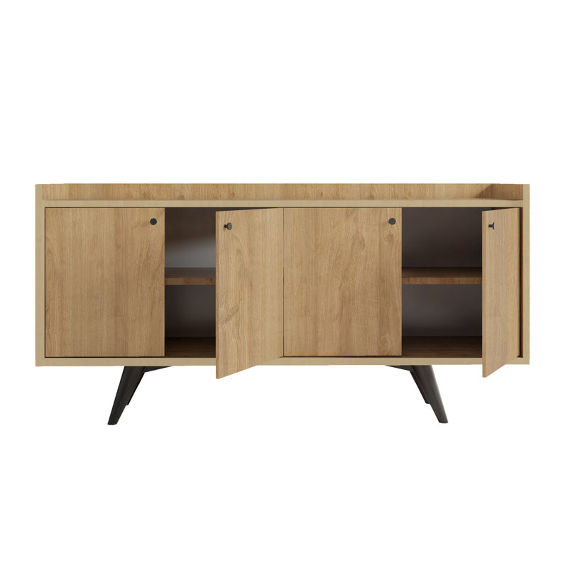 Modern Console Table with Multiple Shelves, 59.1 x 29.5 x 15.7 inches | 100% Melamine Coated Particle Board, Thickness: 0.7 inches | Wall-Mountable, Sturdy Plastic Legs, Scandinavian Design for Home or Office