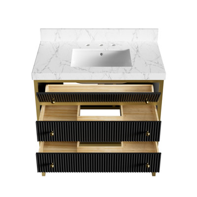 36 po X P 22 po P 35,4 po Meuble-lavabo simple H noir avec plateau en marbre blanc