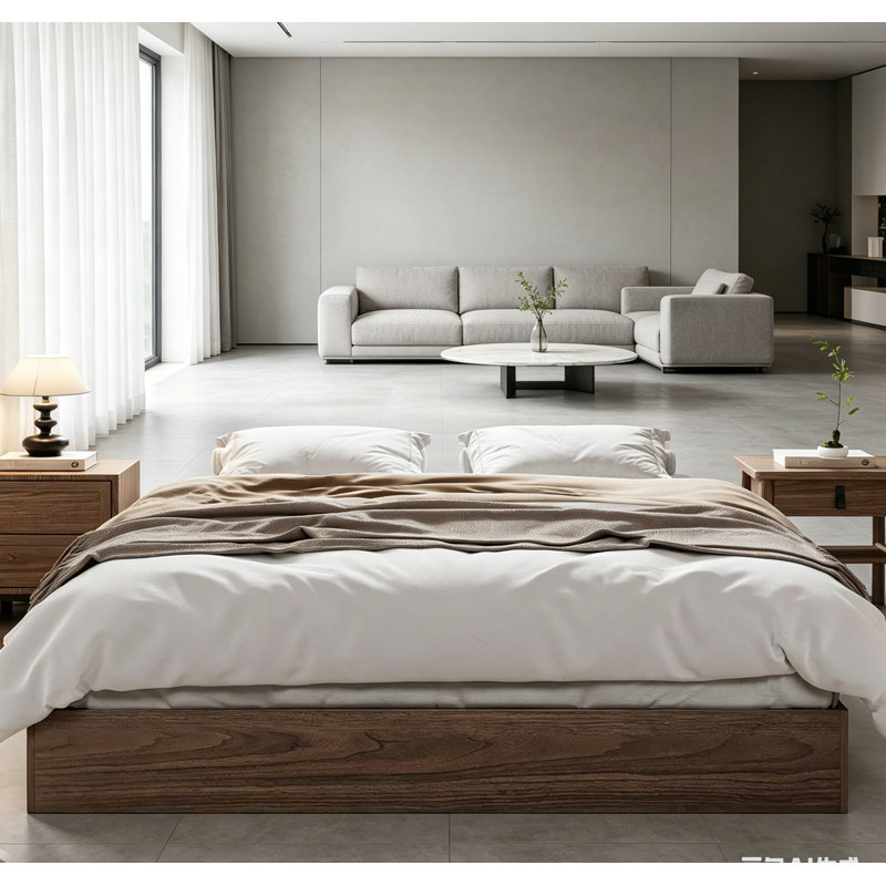 Wood Platform Bed w/ Sturdy Wooden Slats, Floor-Standing Bed Frame, Modern Minimalist Design Space-Saving Bed Frame, No Box Spring Needed