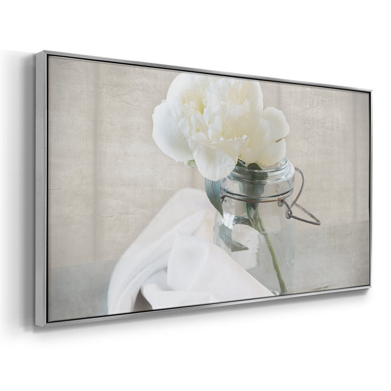 Mason Jar Bloom I- Framed Gallery Wrapped Canvas -Ready to Hang, Silver, 17" H x 33" W