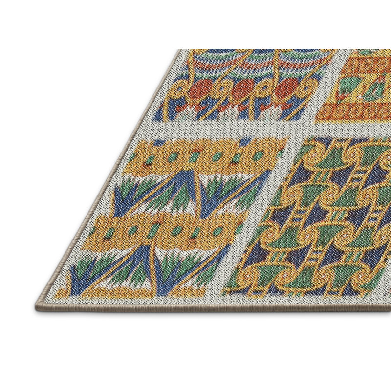 Tapis vert / bleu / rouge tissé à la machine, Rectangle 7 pi x 10 pi