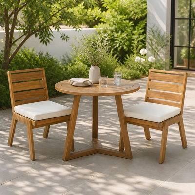 Ensemble de 2 chaises de salle à manger d'extérieur, chaises de patio en bois d'acacia avec coussin lavable beige, pour cour, bord de piscine, jardin, teck