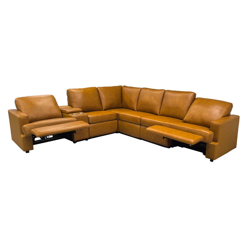 Niepocwich Leather Match Power Recline Sectional, Ginger Leather Match