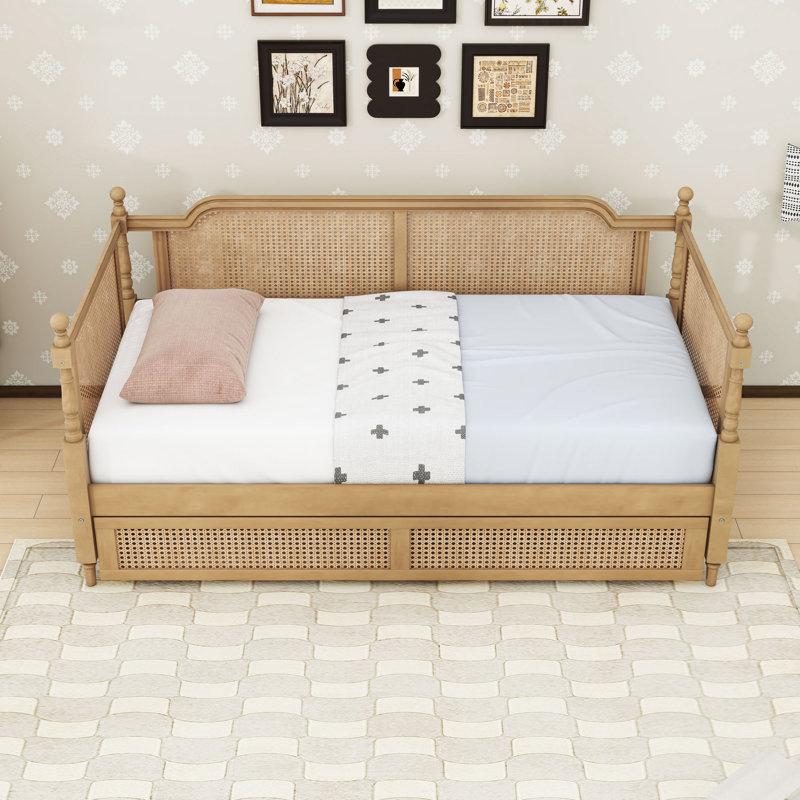 Lit de jour en bois avec tiroirs de rangement, Lit simple, Noyer antique