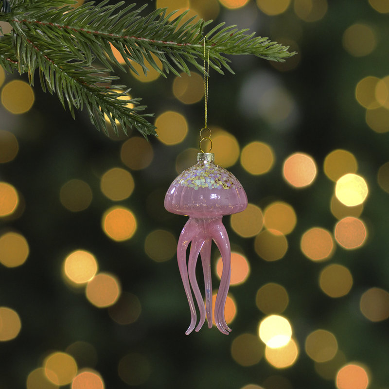 Ornement de Noël en verre transparent 4,75 "méduse rose