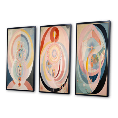 Cosmic Rebirth Vintage Spiritual Illustration - Abstract Painting Art Set Of 3 Pieces