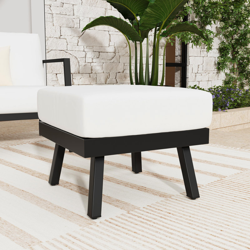 Armando Upholstered Outdoor Ottoman, White Sunbrella®, Black