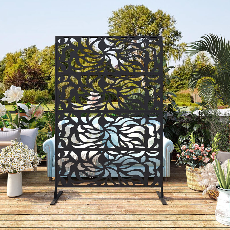 117x180cm Flower Metal Privacy Screen, Freestanding Outdoor Room Divider with Stand, All-Weather Partition for Patio, Deck, Balcony, Garden Indoor Outdoor Use Wayfair Long Description