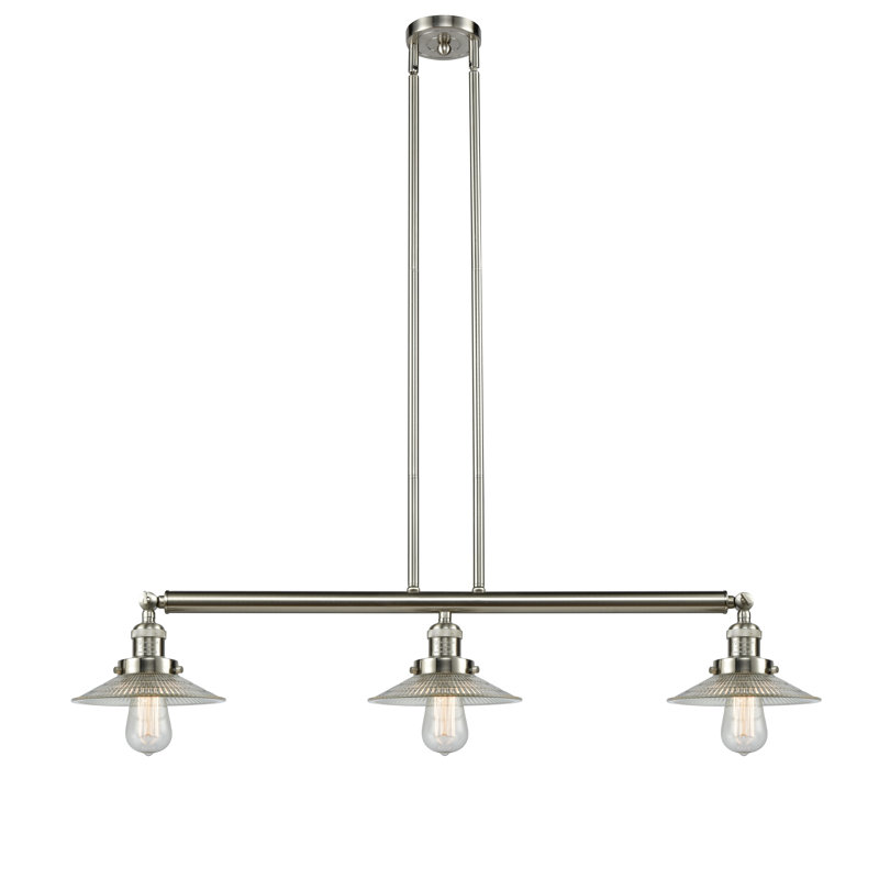 Miramontes 3 - Light Kitchen Island Pendant, Brushed Satin Nickel, Clear Halophane, LED
