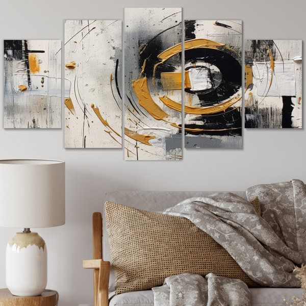Wrought Studio Yellow Black Multifaceted Whirls - Cubism Metal Wall Art ...