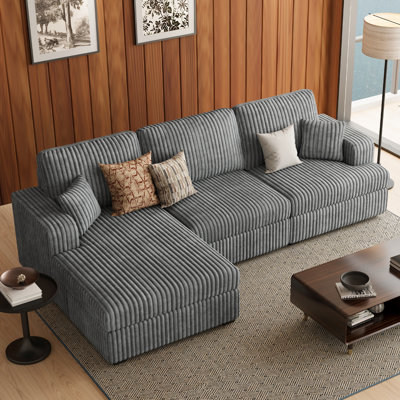  Bianca Wide Plush Corduroy 3-Seat L Shaped Modular Sofa with Storage