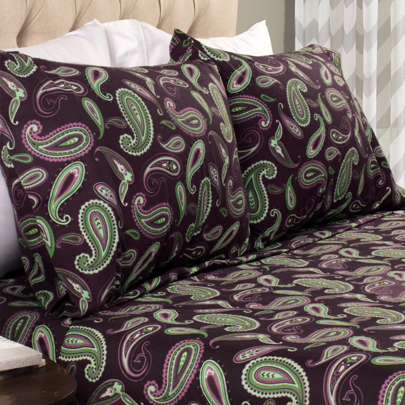 100% Cotton Flannel Paisely Pillowcase, King, Purple