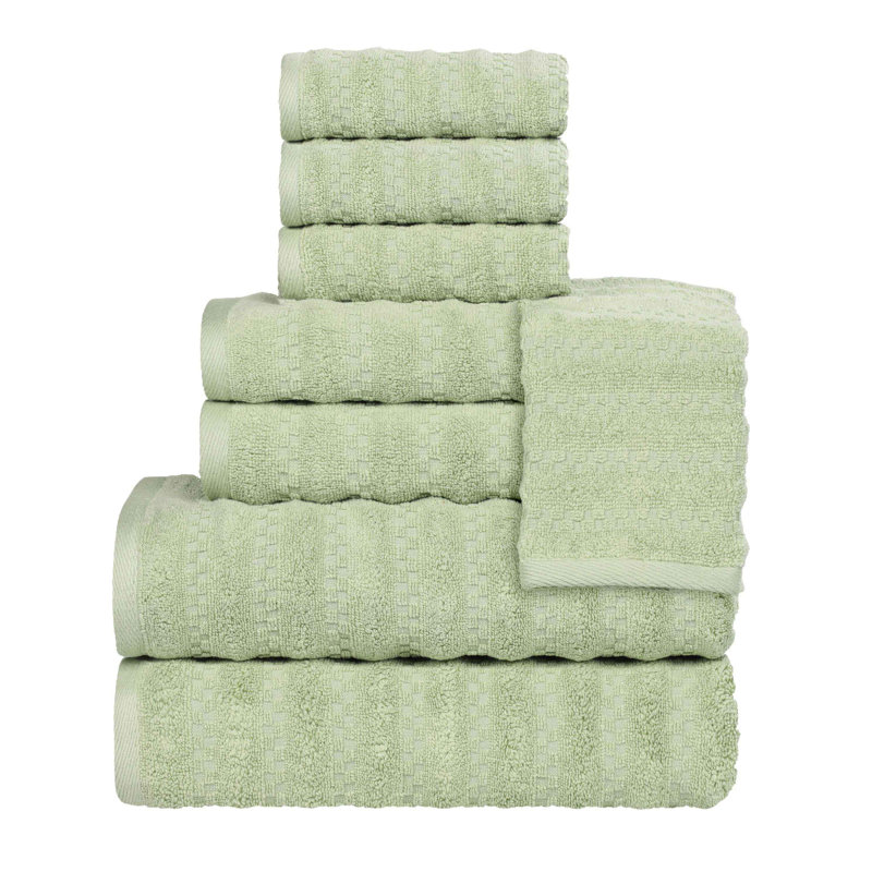 Nile Mills Zero-Twist Cotton Towel Set - Waffle Stripe Texture - Quick-Dry, Green