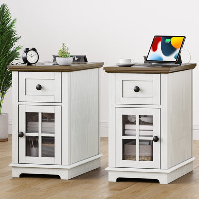 Top 1 End Table with Storage and Built-In Electrical Outlet