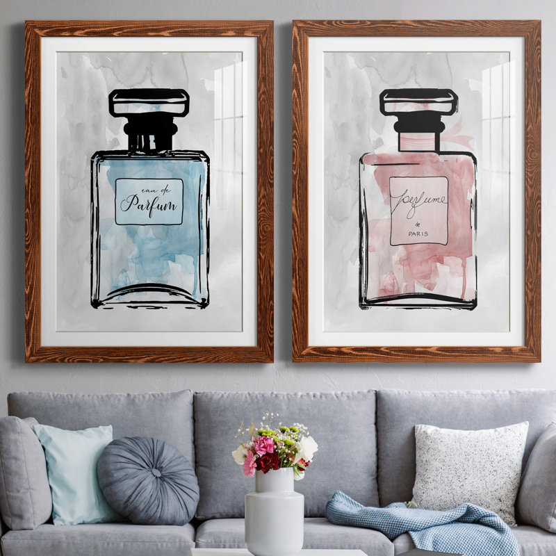 «Blue Wash Perfume», ensemble de 2 reproductions d'art, H 44 po x l 31 po x P 1 po, Papier avec cadre érable, Blanc