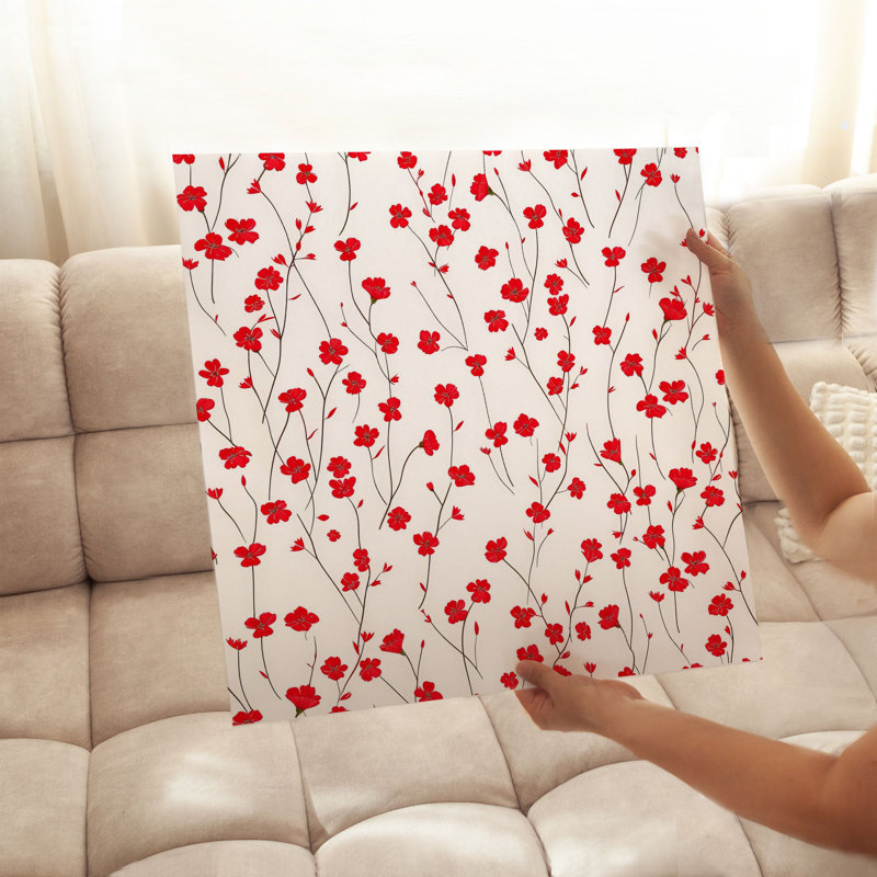 Art floral sans cadre, fleurs sauvages rouges, chalet, H 24 po x l 24 po