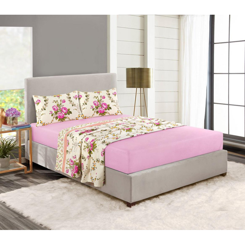 Alisabeth 56 Thread Count Floral 100% Cotton Brushed Sheet Set, Single (3'), Pink