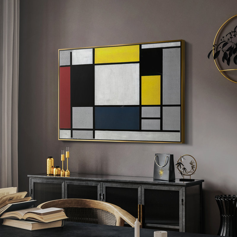 Composition avec toile encadrée, jaune, rouge, noir, jaune et gris, 1921 - Piet Mondrian, 26 x 40, Doré